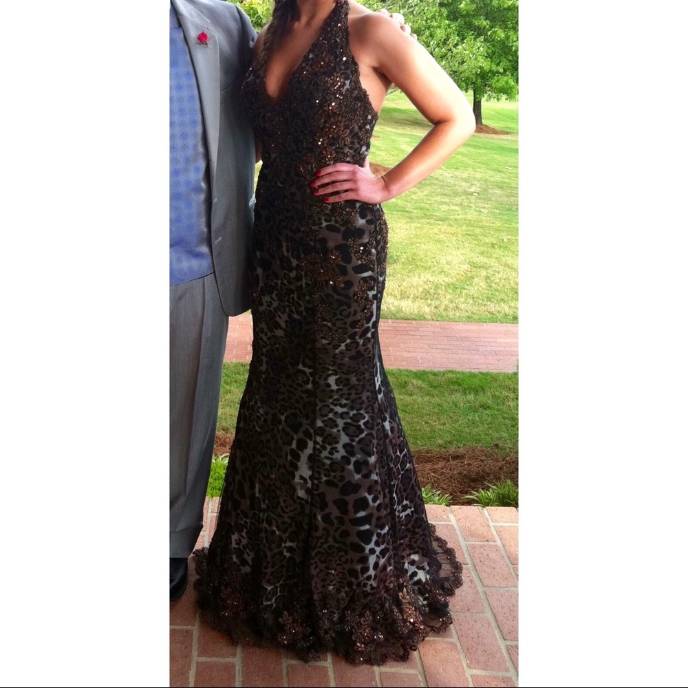 Jovani Leopard w/floral applique/embroidery Dress